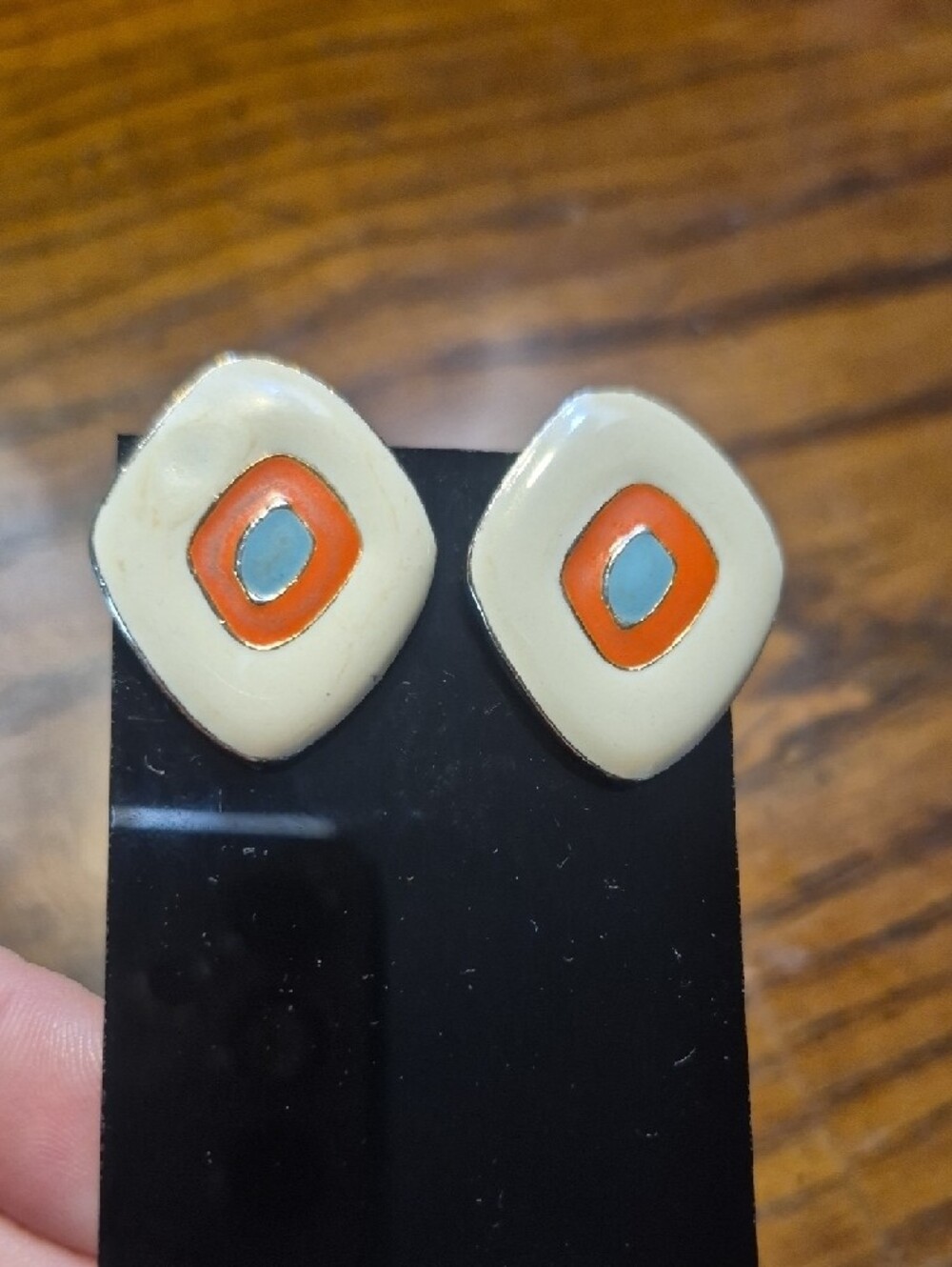 Kenneth Jay Lane KJL Vintage Enamel Clip On Earrings Rare